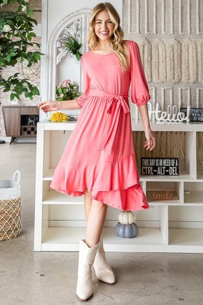 Tie Front Ruffle Hem Pink Resort Dress Chiffon unclassified dresses