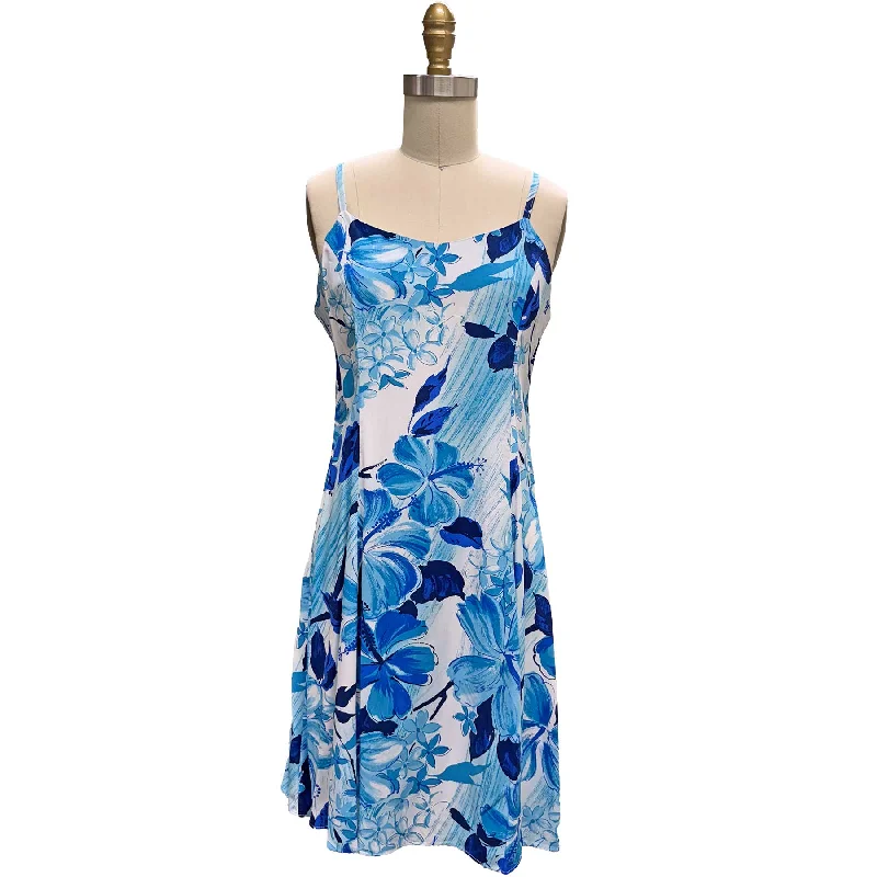 Watercolor Hibiscus Blue Spaghetti Dress Boho unclassified dresses