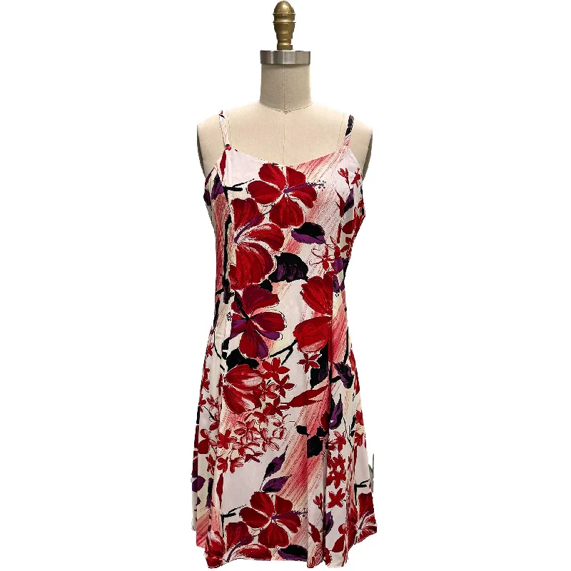 Watercolor Hibiscus Red Spaghetti Dress High-low unclassified dresses