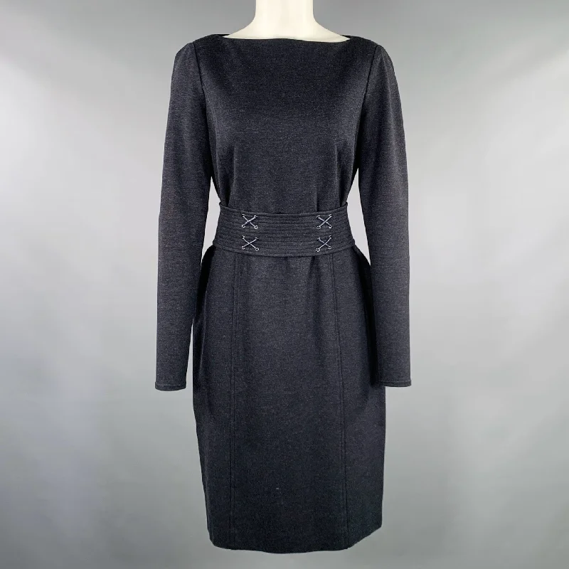 WORTH Size 4 Grey Charcoal Rayon Blend Belted Knee Length Dress Tulle unclassified dresses