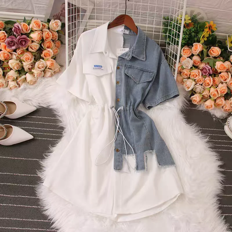 Dual Tone Hoisery Denim Dress Elegant Denim Skirt