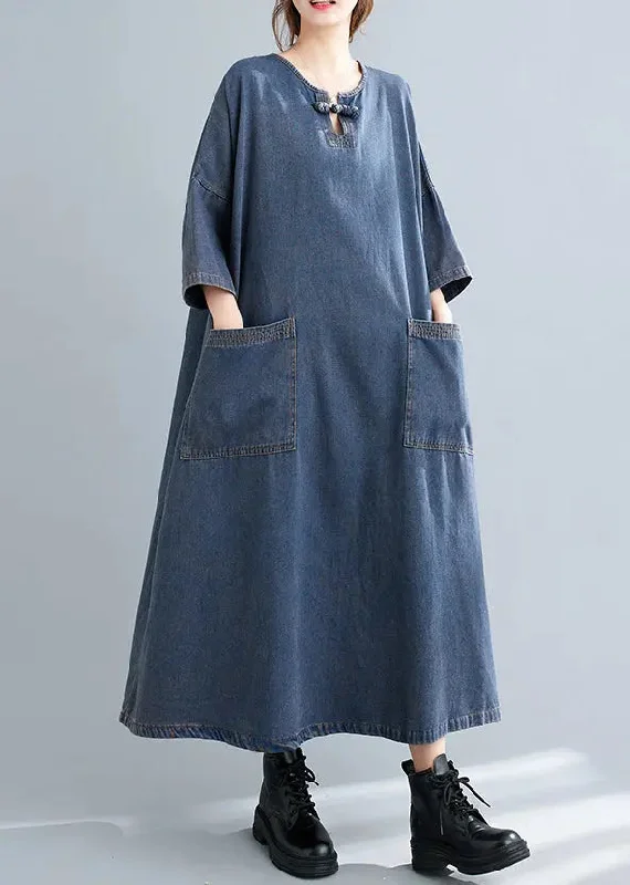 Patchwork Denim Long Dresses Mid-Length Denim Skirt