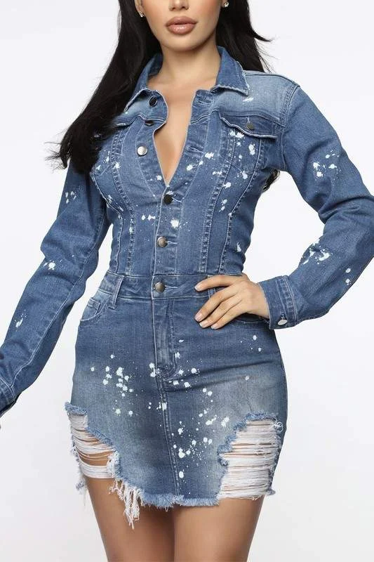 STRETCH DENIM SHORT DRESS Modern Denim Skirt