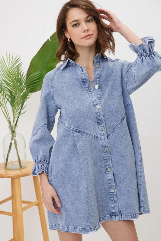 Washed Denim Dress Flared A-line Denim