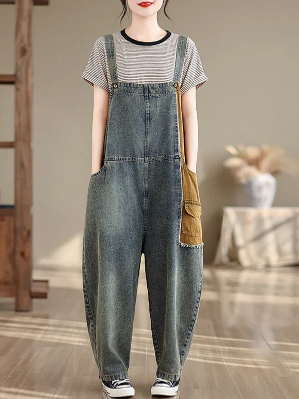 Women Artsy Summer Colorblock Denim Jumpsuits SC1051 Denim Skirt Glam