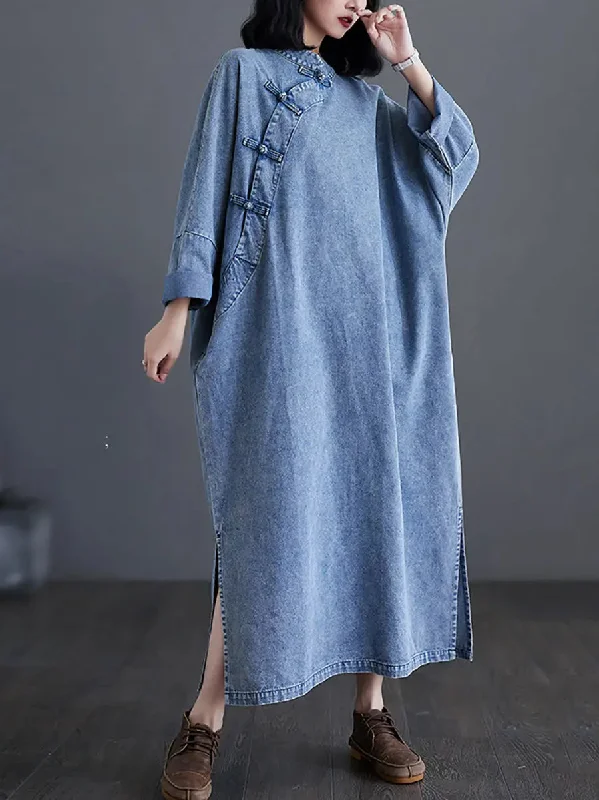 Women Buckle Denim Loose Dress Denim Skirt Dress