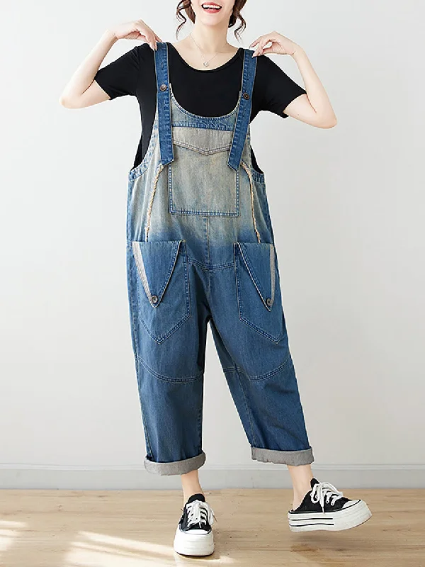 Women Summer Artsy Spliced Washed Denim Jumpsuits AS1050 Stretchy Denim Skirt