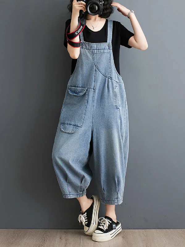 Women Summer Solid Casual Loose Denim Jumpsuits XX1050 Denim Skirt Trendy