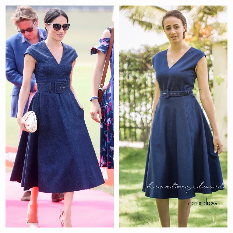 denim dress- Meghan Markle inspired dress Skater Denim Skirt