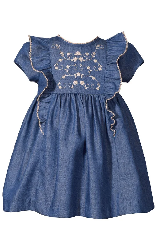 Embroidered Denim Dress by Bonnie Jean Black Denim Skirt