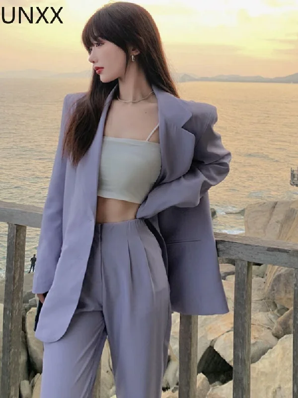 UNXX Spring Summer Women Blazer Pantsuit Long Sleeve Jacket Pants Two Piece Set Female Business Casual Trousers Suit Y2k