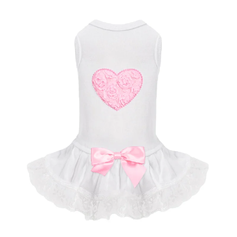 Lacey Puff Heart Dog Dress: Pink Lace Dress Party