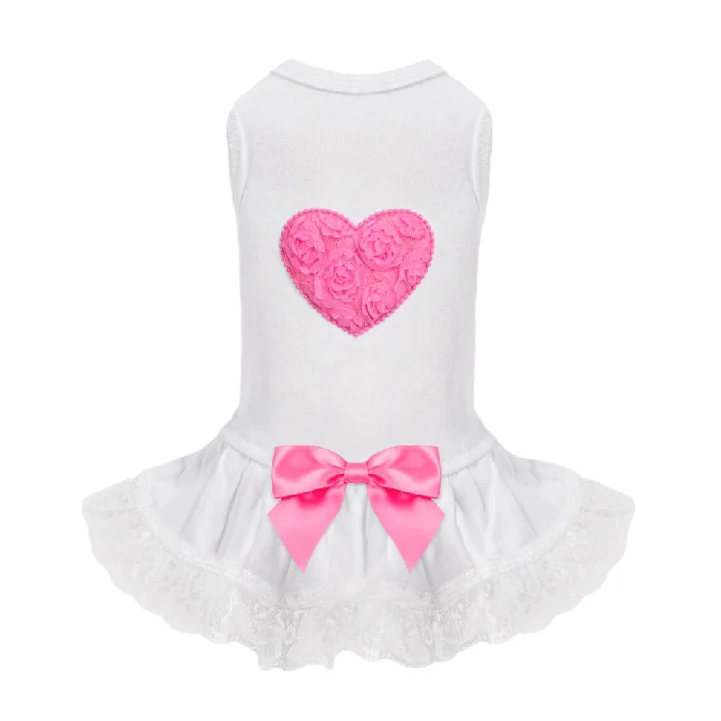 Lacey Puff Heart Dog Dress: Hot Pink Lace Skater Dress