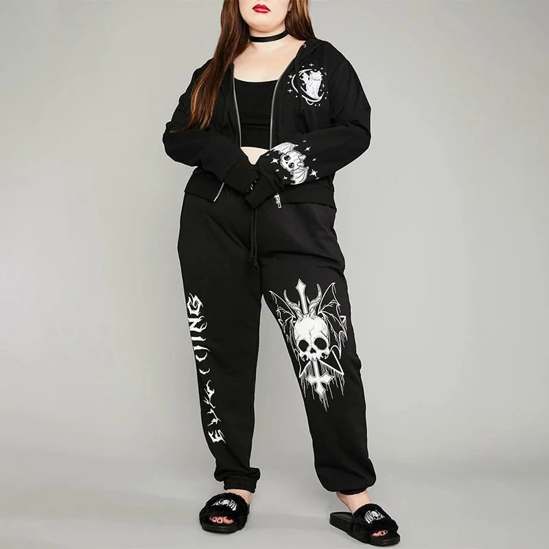 Halloween Print Hoodies Coats Women Autumn Winter Fleece Warm Oversize Tops And High Waist Pants Female Casual Two Peices Sets