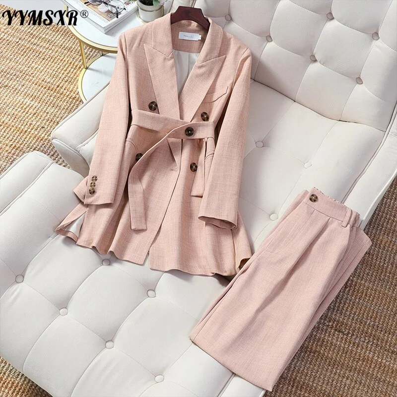 Large Size M-5XL Women's Pants Suit Two-piece Suit 2022 Casual Ladies Mid-length Jacket Elegant Wide-leg Pants Female