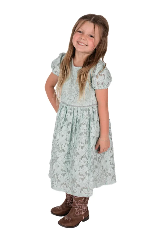 Little Girl's Sage Green Lace Dress Tiered Lace Dress