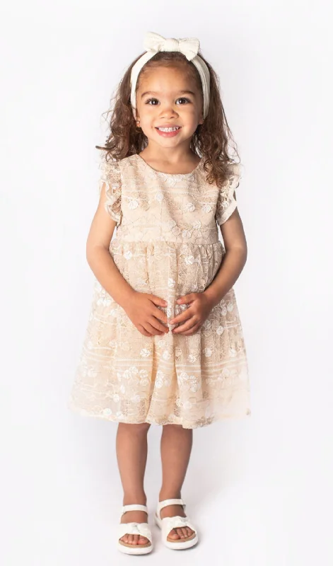 Popatu Baby Girl's Ivory Lace Dress Romantic Lace Dress