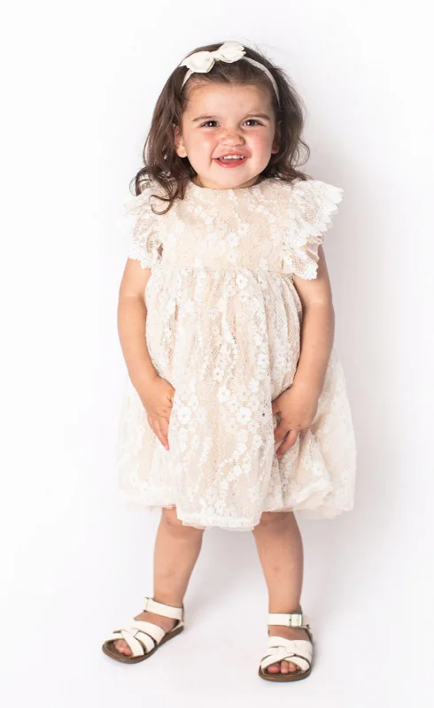 Popatu Baby Girl's Ivory Lace Dress Lace Dress Lace