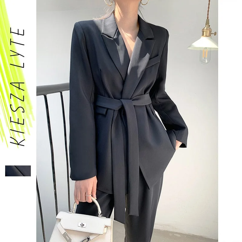 Senior Grey Pants Suits Women 2022 Autumn Leisure Brand Casual Two Piece Sets OL Wear