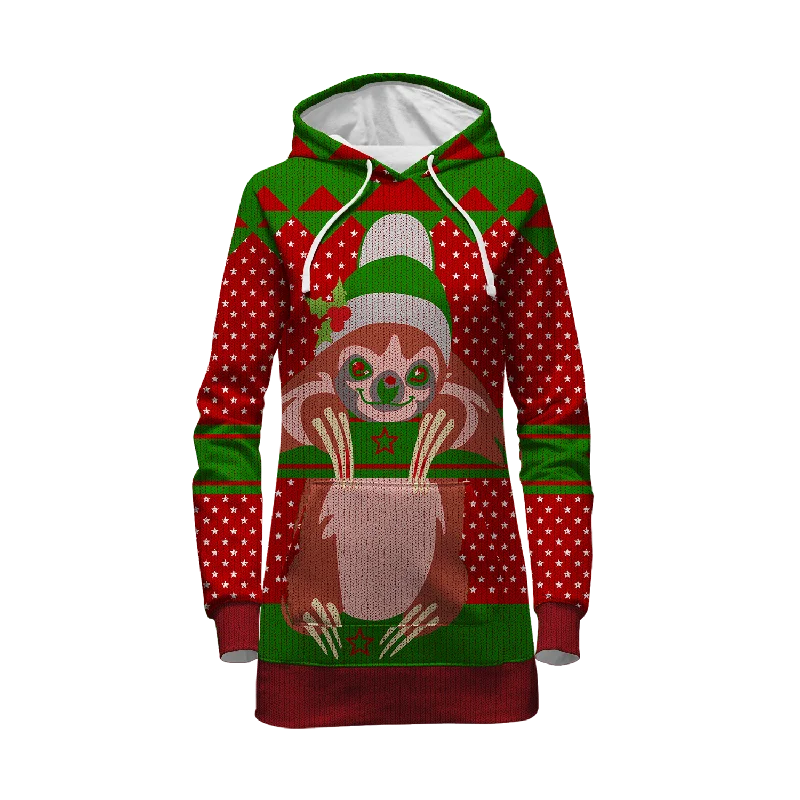 Sloth Christmas Sweater Hoodie Dress Cozy Sweater Gown