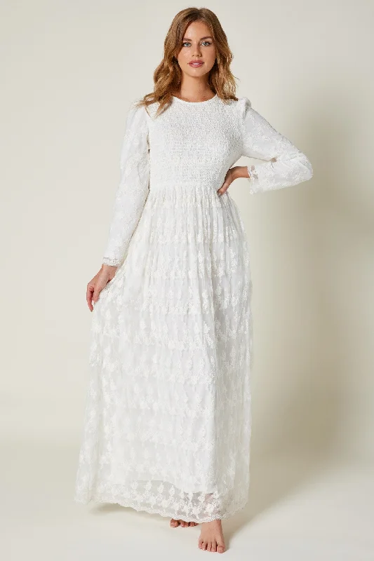 Smocked Lace Temple Dress Lace Dress with Belt