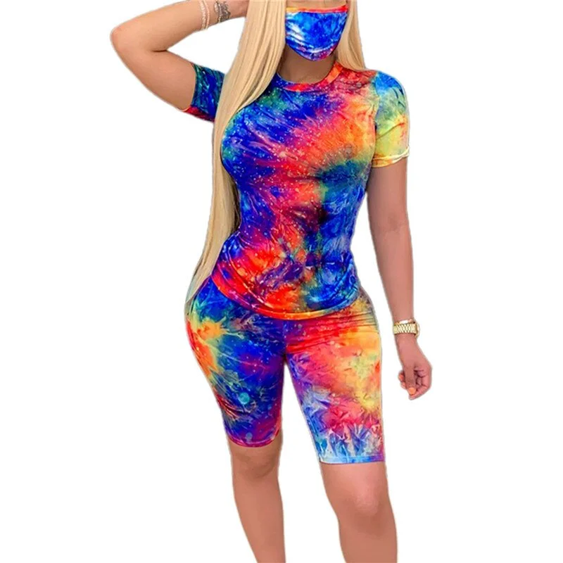 Women Tracksuits 2 Piece Set Summer Print Short Sleeve Crop Top Pants Ladies Casual Suit Jogging Outfit Clubwear Matching Sets