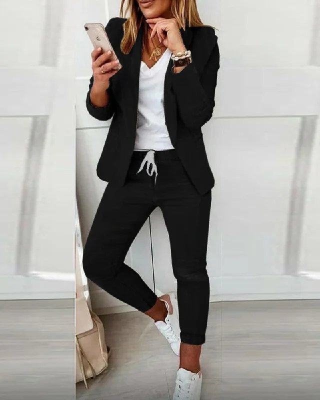 Women's Suit 2-piece Jacket + Pants 2023 Spring Casual Turn-down Collar Office Lady Long Sleeve Blazer Sets