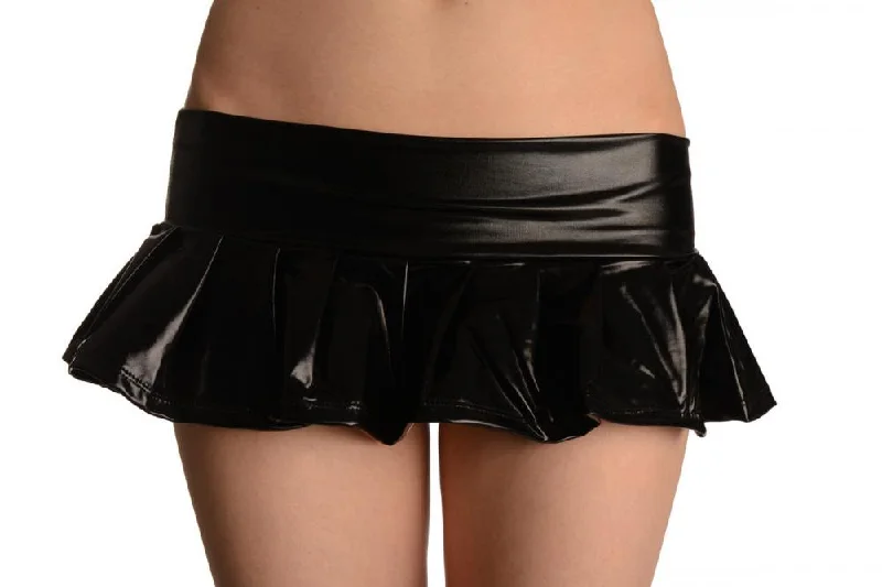 Black Faux Leather Pleated Mini Skirt Mini Skirt with Belt