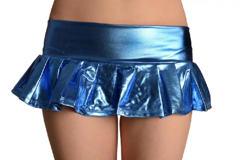 Blue Faux Leather Pleated Mini Skirt Mini Skirt Classic