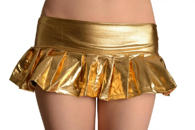 Gold Faux Leather Pleated Mini Skirt Vintage Denim Skirt