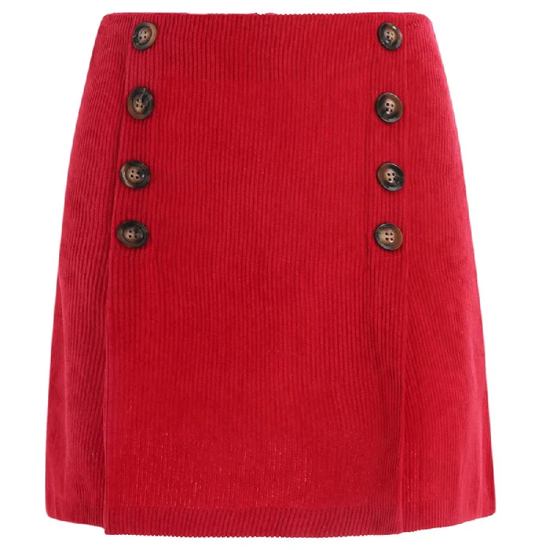 Short Corduroy Skirt with Buttons Ripped Denim Skirt