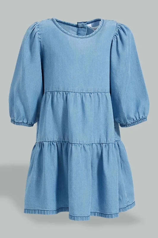 Blue Long Ruffle Sleeves Dress Soft Maxi Dress