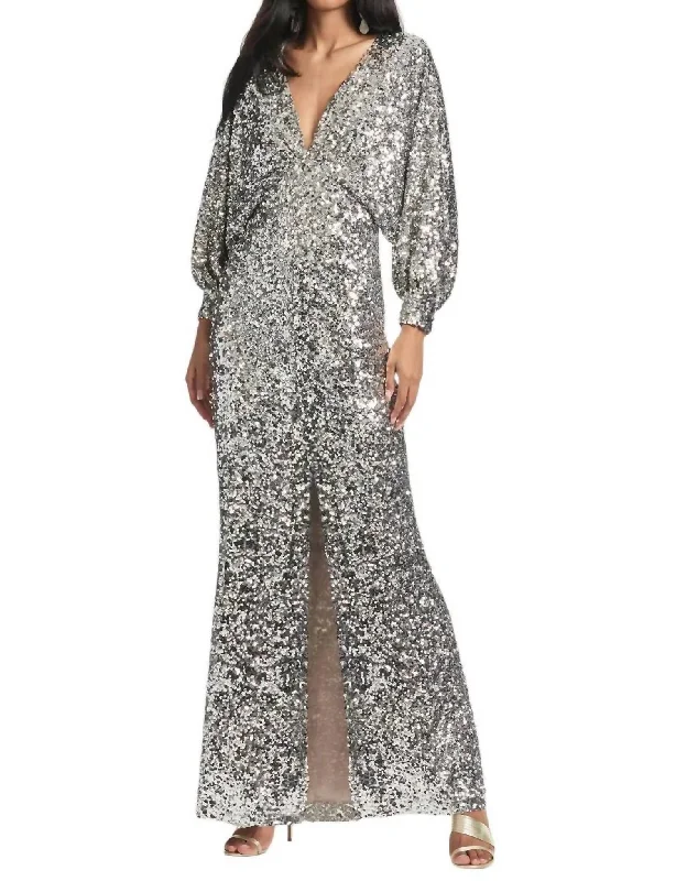 Sequin Gabby Gown In Silver Sequin Maxi Dress