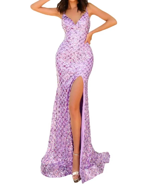 Sequined Gown In Lilac Sequin Party Dress