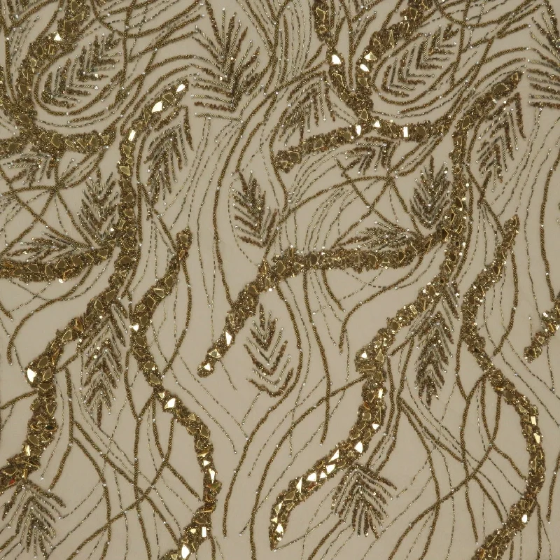 Gold Sequined Embroidered Tulle Fabric Silver Glitter Sequin