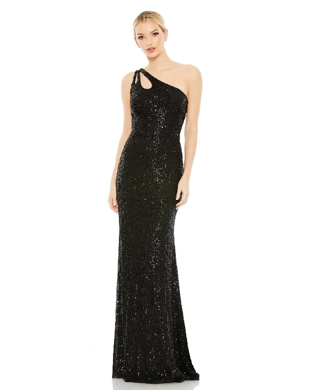 Sequined Strappy One Shoulder Column Gown Sequin Dress Fashion