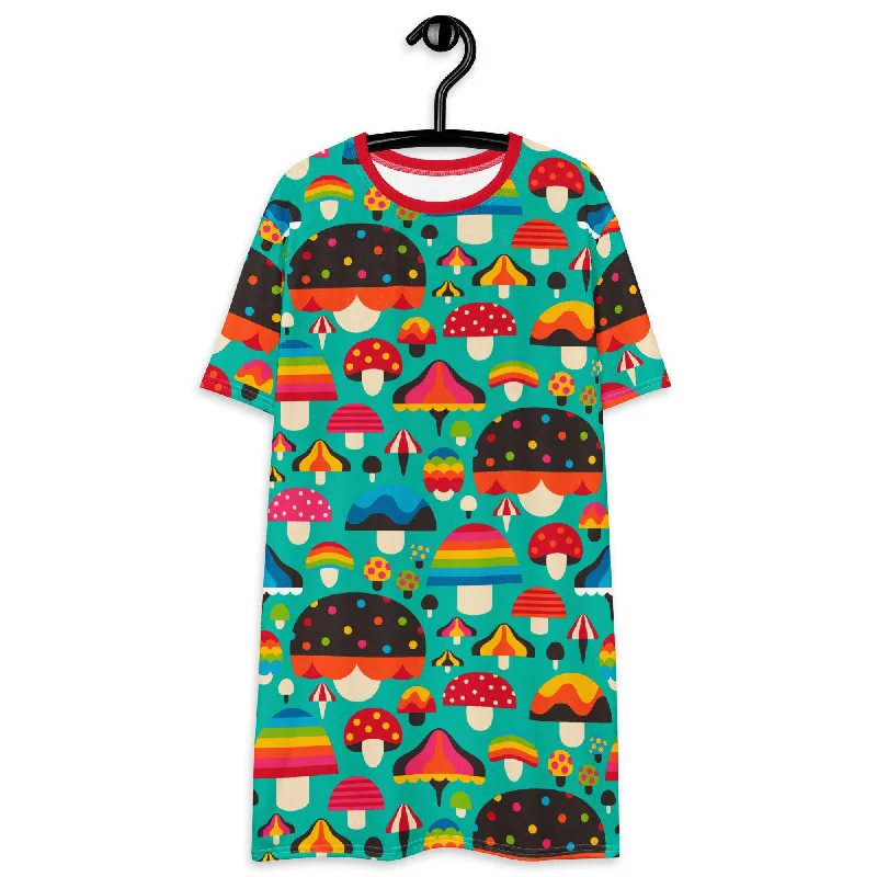 MUSHROOM MANIA mint - T-shirt dress Linen Shirt Dress