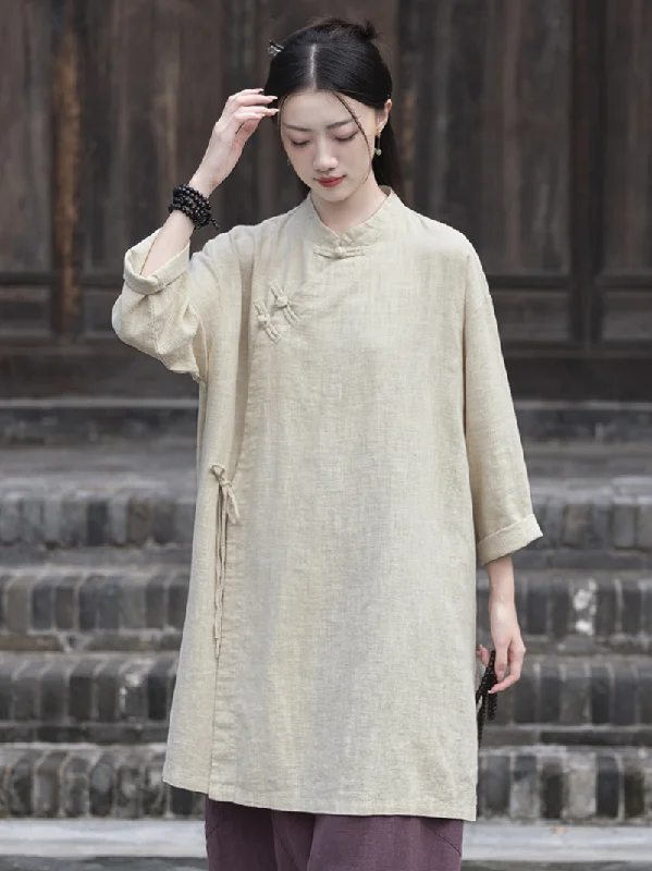 Women's Winter Boho Beauty Disk Button Shirt Dress Linen Shirt Dress